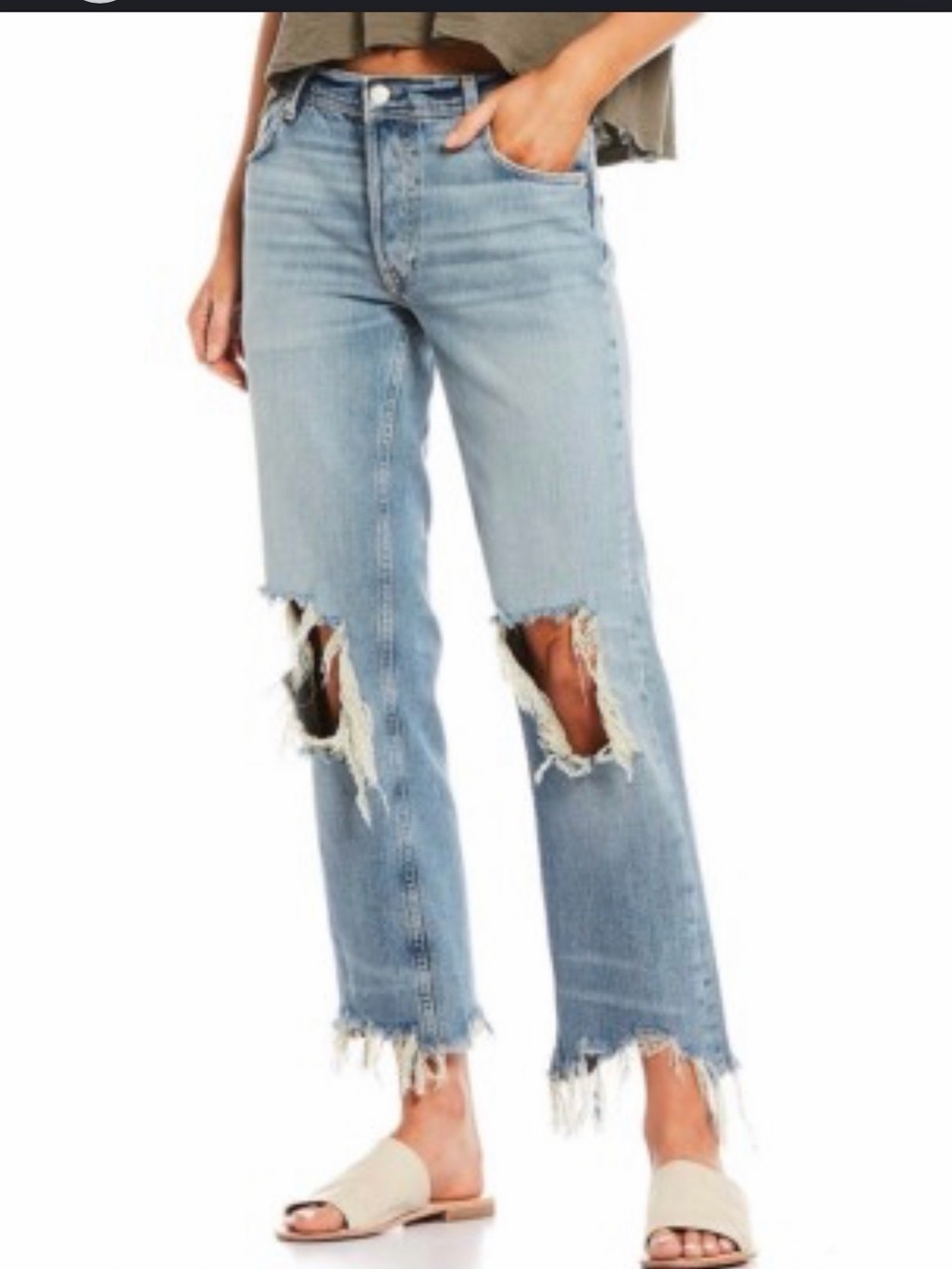 Free People ankle button fly distressed sz 25 straight